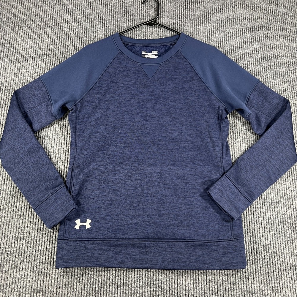 Under Armour Sweatshirt Womens Small Blue Long Sleeve Loose Fit Cold Gear Crew